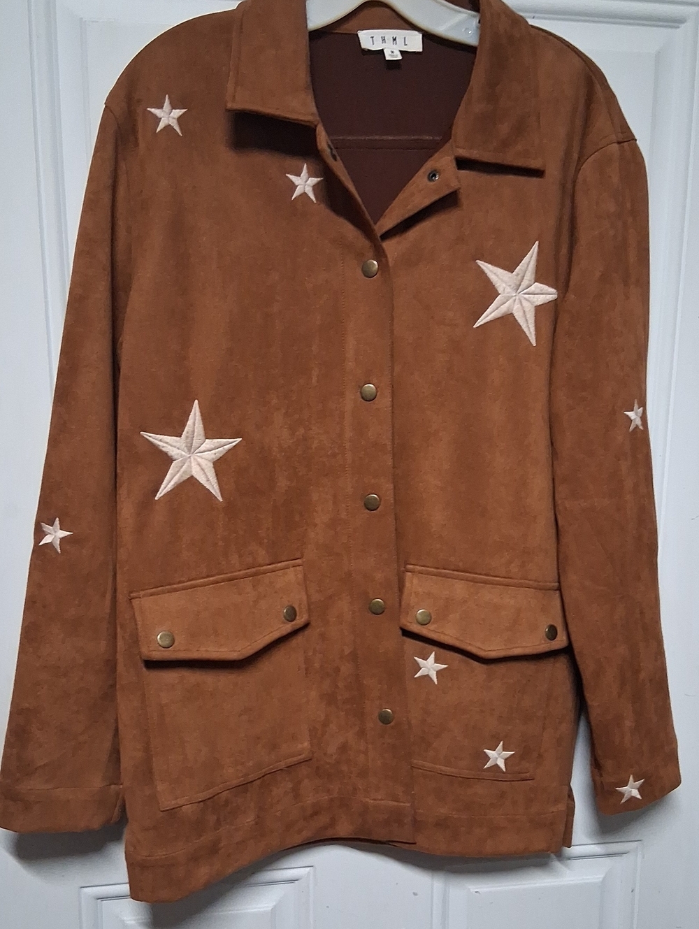 THML. Tulle Tan Brown Suede Star-Accent Utility Jacket